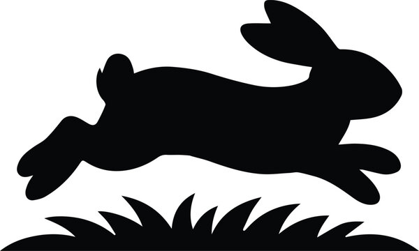 rabbit silhouette leaping over grass vector icon isolated illustration