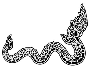 Black vector line drawing of a majestic Naga (mythical serpent) from Southeast Asian and Buddhist/Hindu folklore