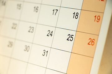 Happy new year or 31st night concept of closeup calender