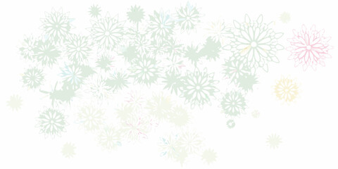 A delicate scattering of pastel floral shapes on a white background