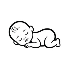 A peaceful sleeping baby a simple black and white line drawing