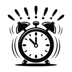 Ringing alarm clock with exclamation marks showing urgent time or deadline