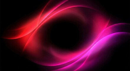 Abstract swirls of vibrant pink and red light against a dark background