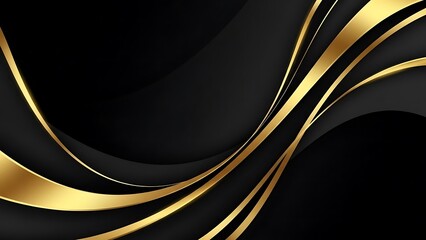 Elegant abstract background with flowing golden lines on a dark black surface