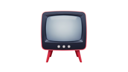 Vintage TV Set with Red Frame on Transparent Background