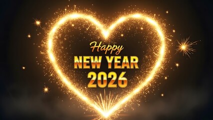 Golden heart sparkler fireworks happy new year 2026 celebration
