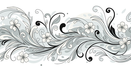 A delicate pattern of swirling floral and organic shapes in shades of gray and white.