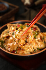 Delicious Spicy Chinese Pork with Chopsticks, Traditional Cooking