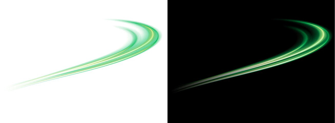 PNG image ofAbstract green light trails curve across a suggesting speed energy and futuristic motion graphics design elements on transparent background © Nurun Nahar