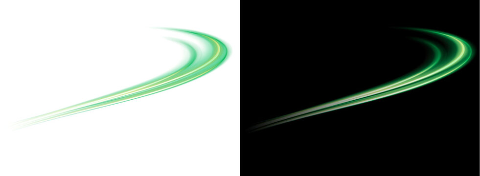 PNG image ofAbstract green light trails curve across a suggesting speed energy and futuristic motion graphics design elements on transparent background