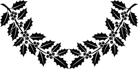 Black Vector Holly Berry Arch Border Design, Festive Christmas Garland Element, Traditional Winter Holiday Decoration Silhouette for Frames © MONIRUZZAMAN