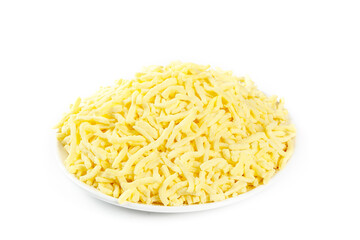 Shredded Mozzarella Cheese Crumbles on White Plate