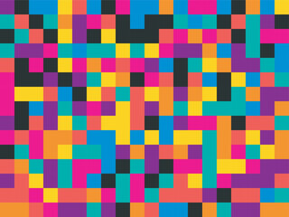 Colorful geometric mosaic pattern with vibrant squares and black grid lines