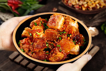 Crispy Chinese Pork Dish with Spicy Glaze and Sesame