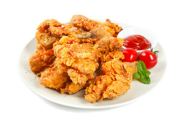 Delicious Crispy Fried Chicken Thighs with Tomato Garnish