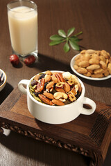 Mixed Nuts and Milk - Healthy Daily Snack Variety