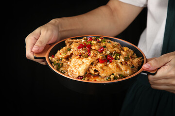 Traditional Chinese Spicy Pork with Vegetables in Bowl