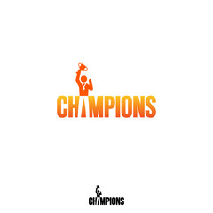 Champions Wordmark Logo - The winner celebrate his victory by lifting the trophy, at letter A.