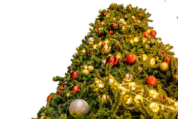 Christmas decoration with christmas tree, ball, gift isolated on  transparent background. Decorated Christmas tree.