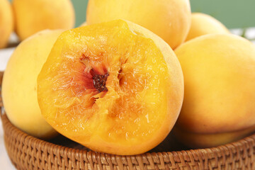 Fresh Yellow Peaches Cut in Half Studio Shot