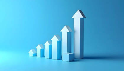 Ascending white arrows on a blue backdrop, symbolizing growth