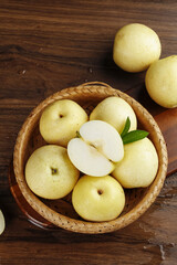 Fresh Yellow Pears in Basket - Studio Still Life Food Photography