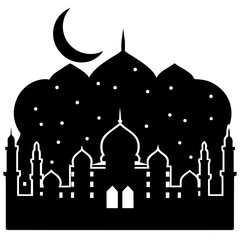 Night Mosque Skyline Silhouette Vector