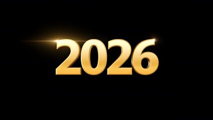 Shiny Golden Year 2026 on Black Background for Celebratory Themes