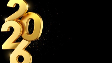 Golden Numbers 2026 on Black Background with Sparkling Effects