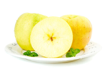 Fresh Yellow Apples with Mint - Healthy Food Photography