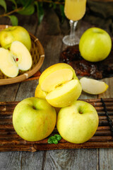 Fresh Yellow Apples with Juice - Healthy Sweet Fruit Food Photography