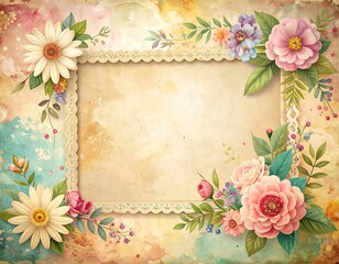 Floral-framed paper with vibrant blooms and delicate lace accents