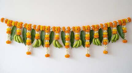 Vibrant Indian Festival Toran with Marigold Flowers and Bananas