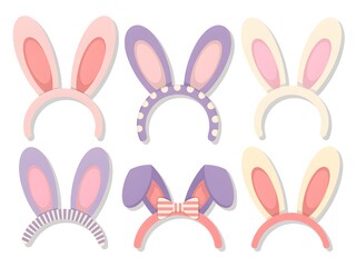 Fototapeta premium Collection of six different pastel bunny ear headbands for easter costumes