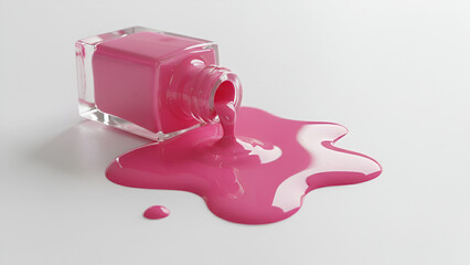 Pink nail polish spill on white surface &mdash; cosmetic beauty product photography


