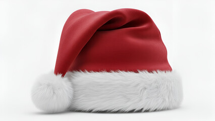 Red Santa hat on white background &mdash; Christmas accessory, festive seasonal decor


