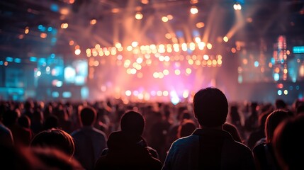 Crowd Watching Colorful Live Music Concert Performance.