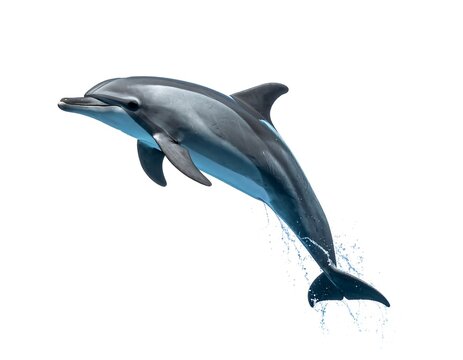 Majestic dolphin captured midair in action high resolution photo in a white background