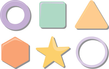 Minimal geometric shape icon set illustration, flat circle square triangle star oval hexagon symbols for modern UI design