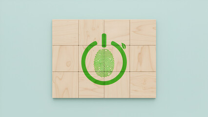 Green Power Icon on Wooden Tiles: Eco Energy concept for Sustainability
