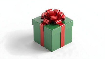 Obraz premium A festive green gift box tied with a bright red ribbon and a large red bow isolated on a clean white background perfect for celebrations