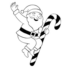 Santa Claus Line Art Illustration with Candy Cane – Christmas Outline Drawing