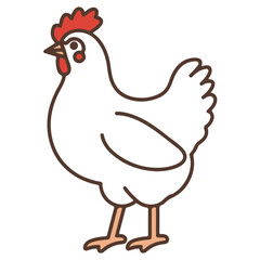 A simple cartoon illustration of a white hen with a red comb and wattle
