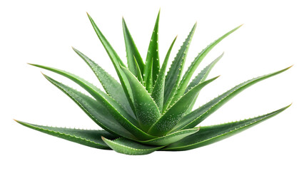 Fototapeta premium Fresh green aloe vera plant with spiky leaves, isolated on transparent background