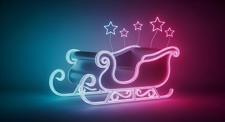 Fototapeta premium Enchanting neon Christmas sleigh with stars sparkles with holiday magic, perfect for vibrant seasonal campaigns and festive promotions this winter season