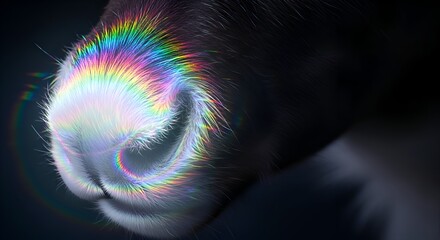 Iridescent animal nose with rainbow light creating magical allure, perfect for fantasy themes, whimsical designs, and captivating abstract art