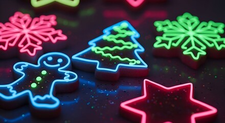Vibrant neon Christmas cookies bring holiday cheer to your festive projects, perfect for social media, party invites, and joyous seasonal promotions