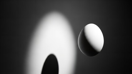 White Egg in Dramatic Lighting with Shadow on Dark Background for Advertising