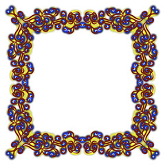 Vibrant ornate square frame featuring abstract swirling floral patterns.