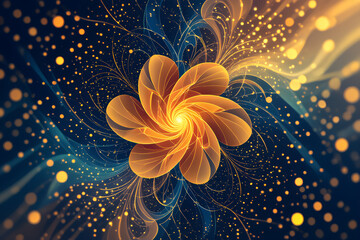 Fototapeta premium Glowing Orange Flower With Golden Particles abstract